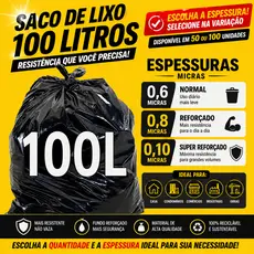 Saco de lixo 100 Litros reforçado / super reforçado preto 75x90cm