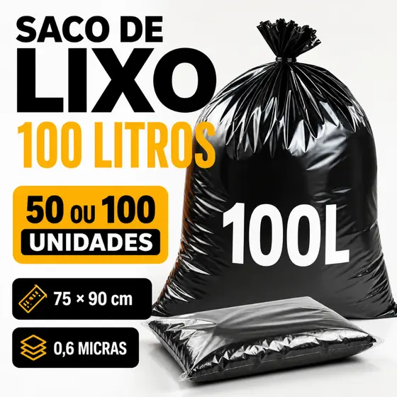 Saco de lixo 100 Litros pacote com 100 ou 50 unidades 0.6 micras