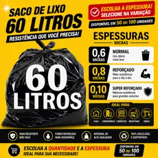 Saco de lixo 60 Litros preto reforçado resistente direto da fábrica