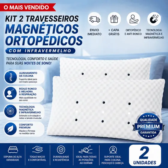KIT 2 Travesseiros Magnéticos ORTOPÉDICOS anti ronco alívio da dor