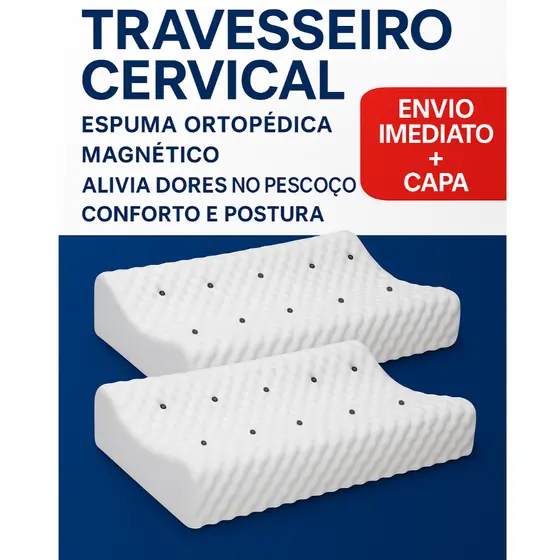 Travesseiro Cervical Magnético Anatômico Conforto Para Pescoço Dormir Melhor Com Capa