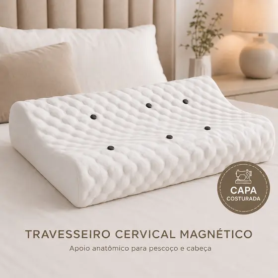 Travesseiro Cervical Magnético Ortopédico Para Pescoço Cabeça Apoio Anatômico Com Capa