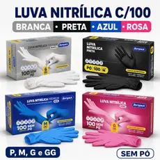 Luvas descartáveis Preta / Rosa / Azul /Branca Nitrílicas sem pó resistente antialérgica P, M, G, GG