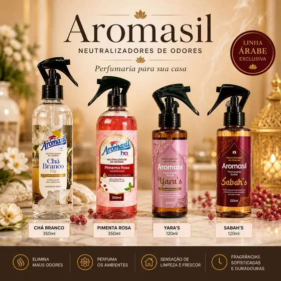 Neutralizador de Odores Aromasil Spray perfumado Cha branco / Árabe Elimina Mau Cheiro Casa Banheiro