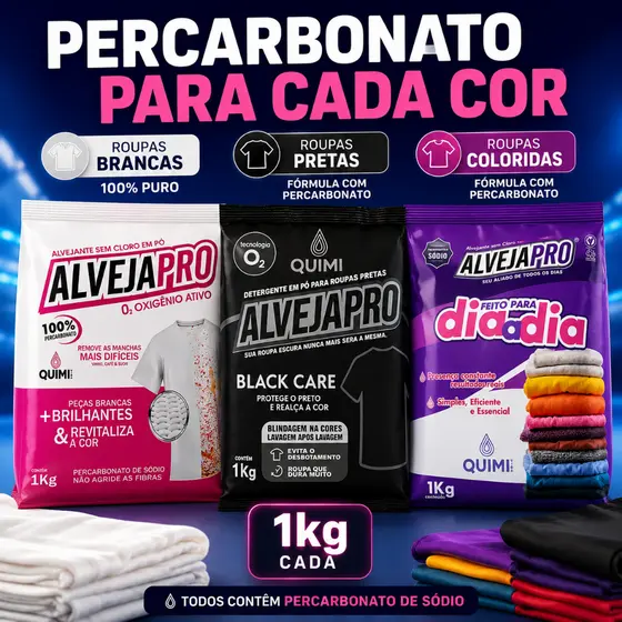 Percarbonato de Sódio Alveja Pro Quimi 1kg para Roupas Brancas Pretas ou Coloridas