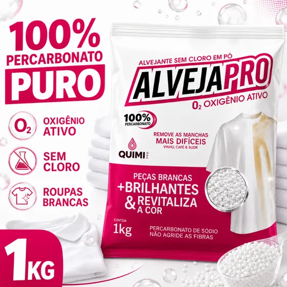 Percarbonato de Sódio 100% Puro Alveja Pro Quimi 1kg para Roupas Brancas Oxigênio Ativo Sem Cloro