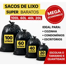 Saco de Lixo 100L - 60L - 40L - 20 Litros resistente Preto Cozinha Banheiro