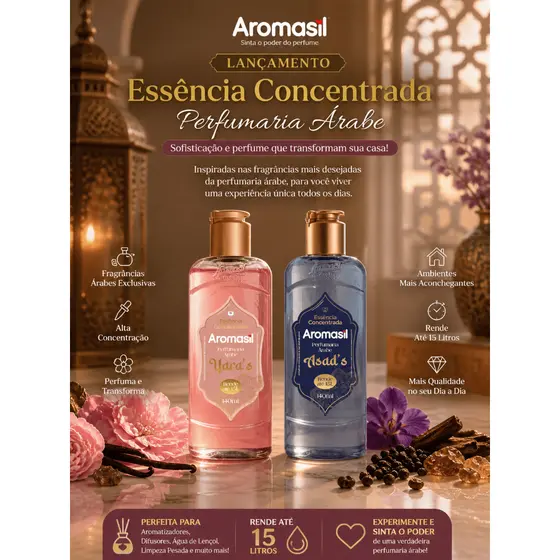 Essência Concentrada Perfumaria Árabe Aromasil 140ml Rende Até 15L Yara’s e Asad’s Super Cheiroso