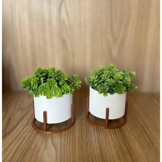 Kit 2 Vasos Cachepot Decorativo com Plantas Artificiais Inclusas