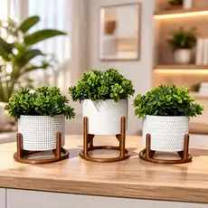 Kit 3 Vasos Cachepot Com Plantas Artificiais Decoração Sala Escritório Cozinha Banheiro