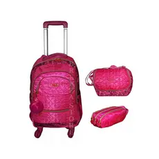 Mochila Escolar Feminina Com Rodinhas 360 Com Lancheira Térmica E Estojo Escolar MC 4005 ROSA