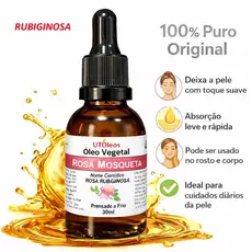 Rosa Mosqueta Óleo Vegetal 30ml Rosa Rubiginosa Uso Diário Capilar Facial Corporal Textura Leve
