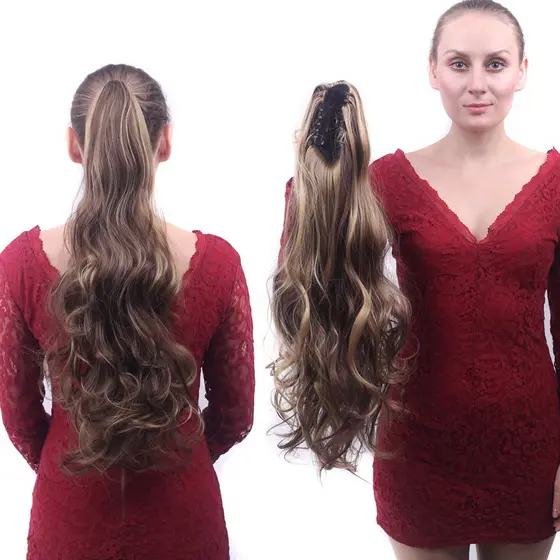 Cabelo Rabo De Cavalo Sintetico Orgânico Liso Ondulado fio sem brilho com Piranha