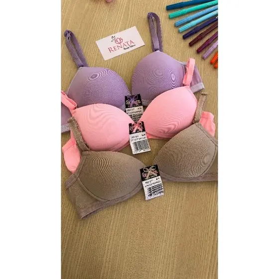 Kit com  3 Sutiãs infantil menina moça bojo juvenil liso ou estampado