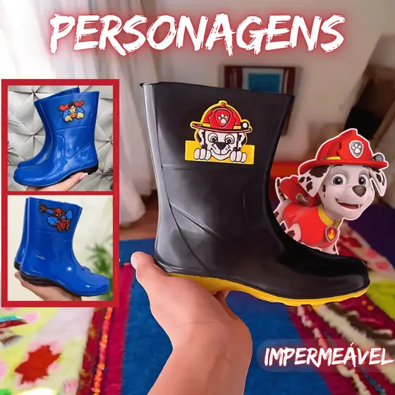 Galocha Galochinha 19 ao 34 Infantil Personagens Borracha Impermeável Oferta - Antiderrapante