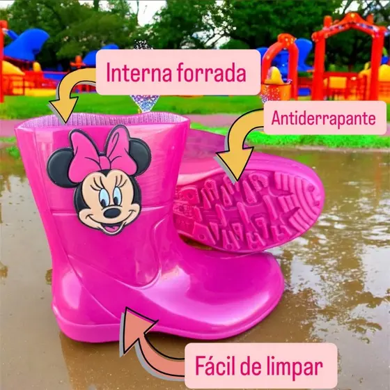 Bota Galocha Infantil Menina 19 AO 34 Botinha Bota Juvenil  Minei Impermeavel Limpa Facil confortável