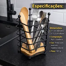 Suporte para Talheres 15,5 cm Ecowood, Base de Madeira Escorredor de Garfo Faca Colher