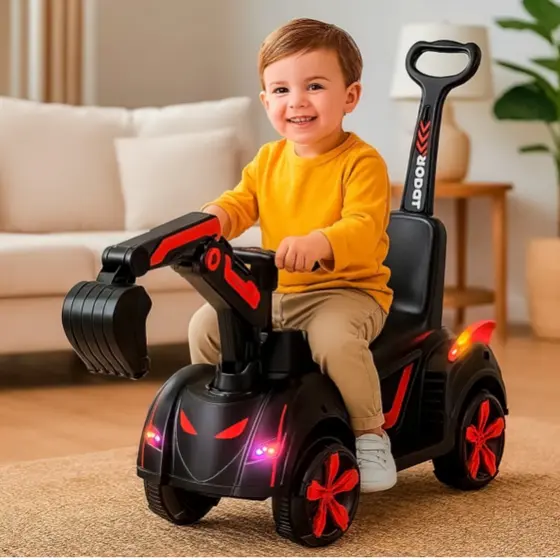 🔥Retroescavadeira Elétrica Infantil Com Haste BRINQUEDO INFANTIL c\ Luzes Som USB