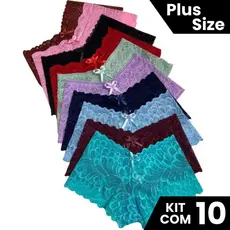 Kit 10 Calcinhas Caleçon Shortinho Renda Com Forro Algodão Atacado M, G, GG ,48, 50,52, 54