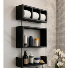 Kit 3 Nichos para banheiro Prateleiras Organizador shampoo toalha e papel higiênico em Preto ou Branco 100% Mdf
