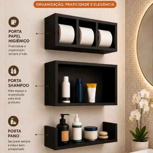 Kit trio de nichos de Cozinha Sala Quarto Toalheiro Colmeia Organizador papel Higiênico