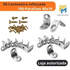 kit 50 Cantoneira 2 furo Com 100 Parafuso 40x16 Montagem de Moveis gaveta armários e Guarda Roupas