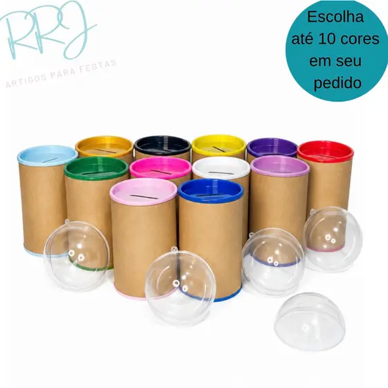 Kit 10 uni de Cofrinho 10x6 e 10 Esferas acrílica 6,5cm para lembrancinhas