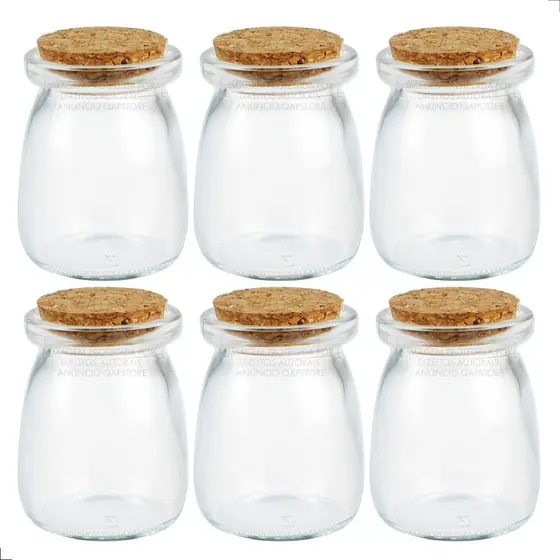 Kit 06 Potes Vidro Tampa Rolha Para Artesanato 100ml