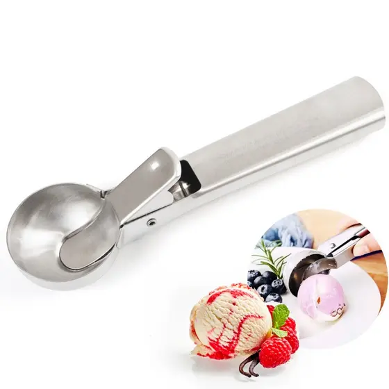 Colher De Sorvete Inox Com Ejetor de Bola Concha Profissional Sobremesa