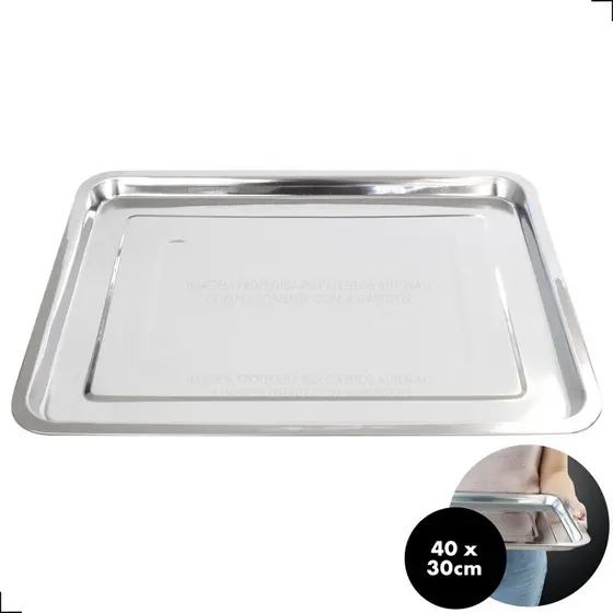 Bandeja Aço Inox Retangular Rasa 40x30 Restaurante