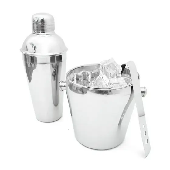 Kit Bar com Coqueteleira e Balde de Gelo em Inox