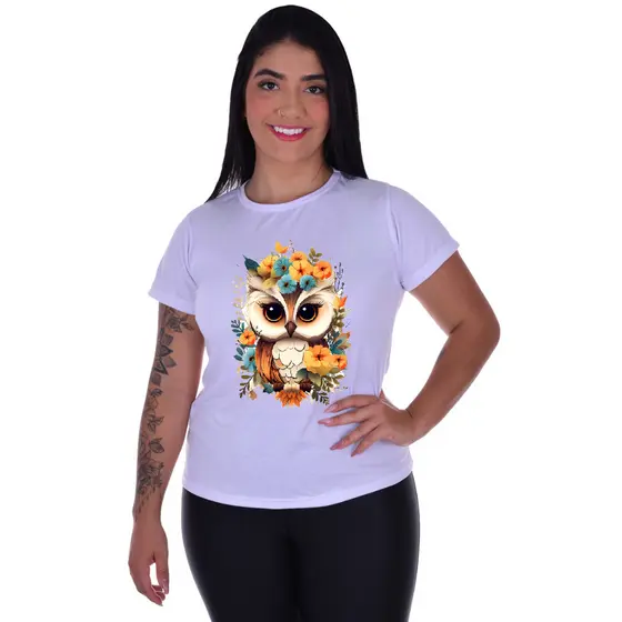 T-SHIRT Camiseta Feminina Personalizada Coruja Varias Cores Camisa Confortavel