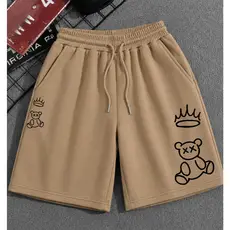 Bermuda Masculina De Moletom Estampado Ursinho Coroa Bermudas Algodao Para Academia dia a dia