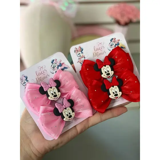 Par de Laços ou Faixinha Minnie rosa/vermelho bico de pato xuxinha ou faixinha para Cabelos de Menina