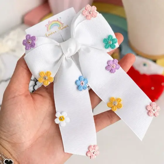Laço Grande Florido Candy com Pontas | Bico de Pato | Menina para cabelo infantil