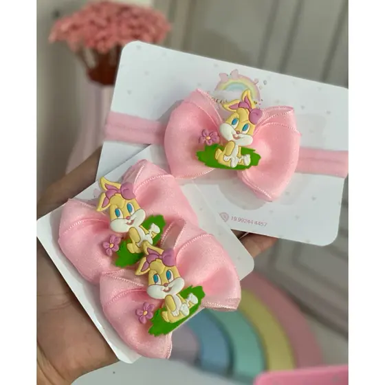 Par de Laços ou Faixinha Coelhinha Lola Baby Looney tunes PiuPiu para Cabelo Infantil
