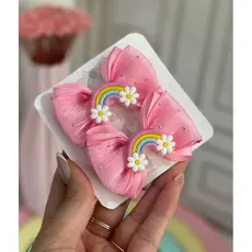 Par de Laços ou Faixinha Arco Íris Colorido Bebê arco Íris Infantil
