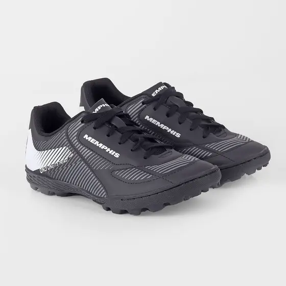 Chuteira tênis de futebol society adulto Memphis M298 Preto e branco