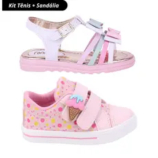 Kit 2 Pares Tênis e Sandália Infantil Menina Bee Happy - Rosa Multicolorido