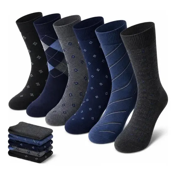 Kit 6 Pares Meia Social Masculina Cano Longo Grossa Conforto
