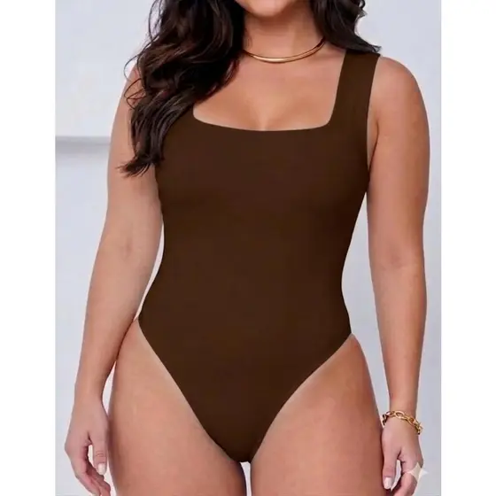 Body Collant Regata Suplex Decote Quadrado Com Forro