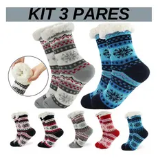Kit 3 Pares Meia Térmica Forrada Lã Adulto Antiderrapante