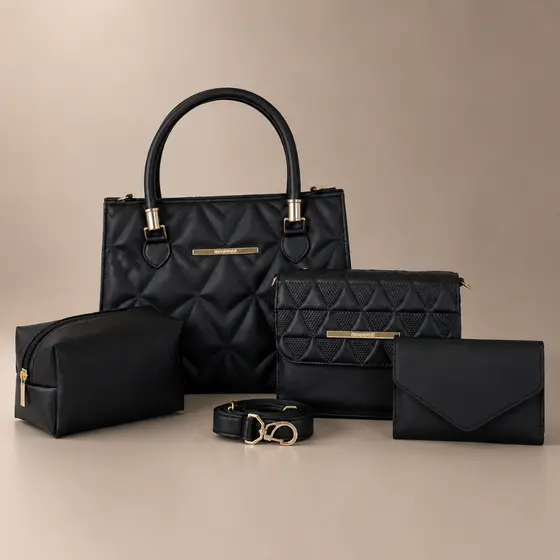 Kit Bolsa Feminina 4 Peças Bolsas Transversal De Ombro Necessaire E Carteira