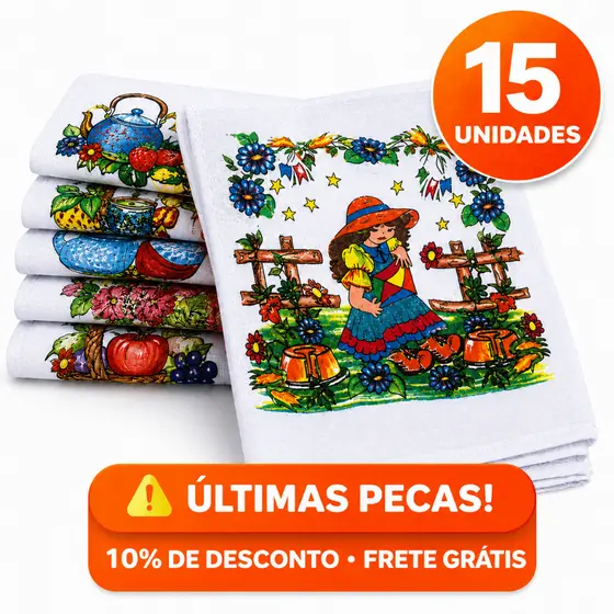 Kit Panos de Pratos Estampados Sortidos, 100% Algodão, alta Absorção