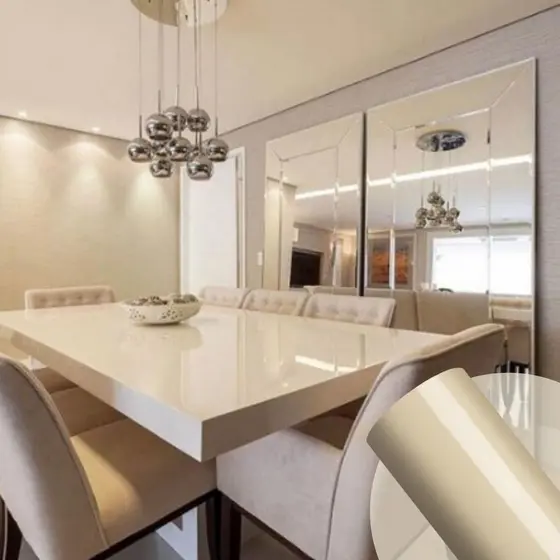Adesivo Película Bege Laca Brilhante  Impermeável Para Decorar Mesa e Móveis