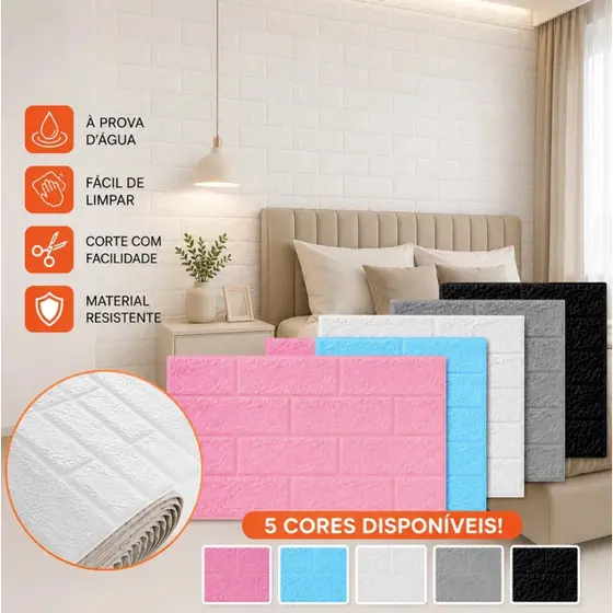 Placas 3D Adesivas  Efeito Tijolinho Revestimento Decorativo Autocolante para Parede Sala Quarto