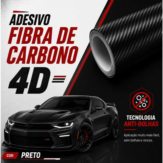 Adesivo Vinil Fibra de Carbono 4D Autocolante Lavável Envelopar Carro Capô Teto Moto Retrovisor