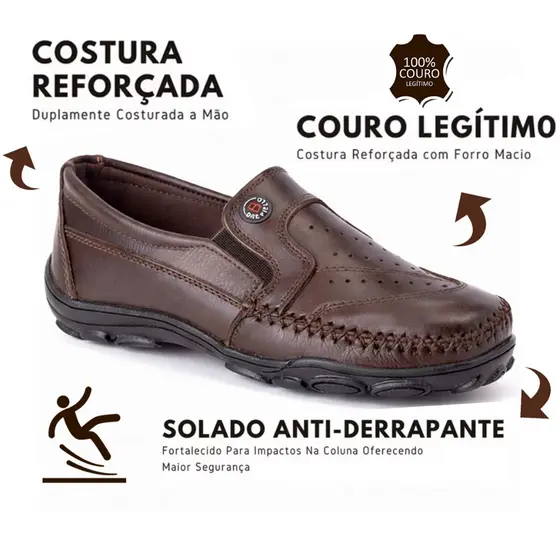 Mocassim Sapatilha Docksider Masculina todo em Couro Legitimo Conforto Total