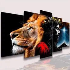 Conjunto Quadros Decorativos 200x100 Alta Resolução Mosaico Leão leoa Paisagem Frases Flores Cristão Sala e Quarto PVC Decoração para Sala Quarto