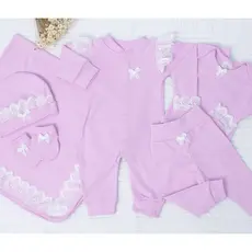 Saída Maternidade Bebê Menina Lilás com Renda Luxo Kit Maternidade RN